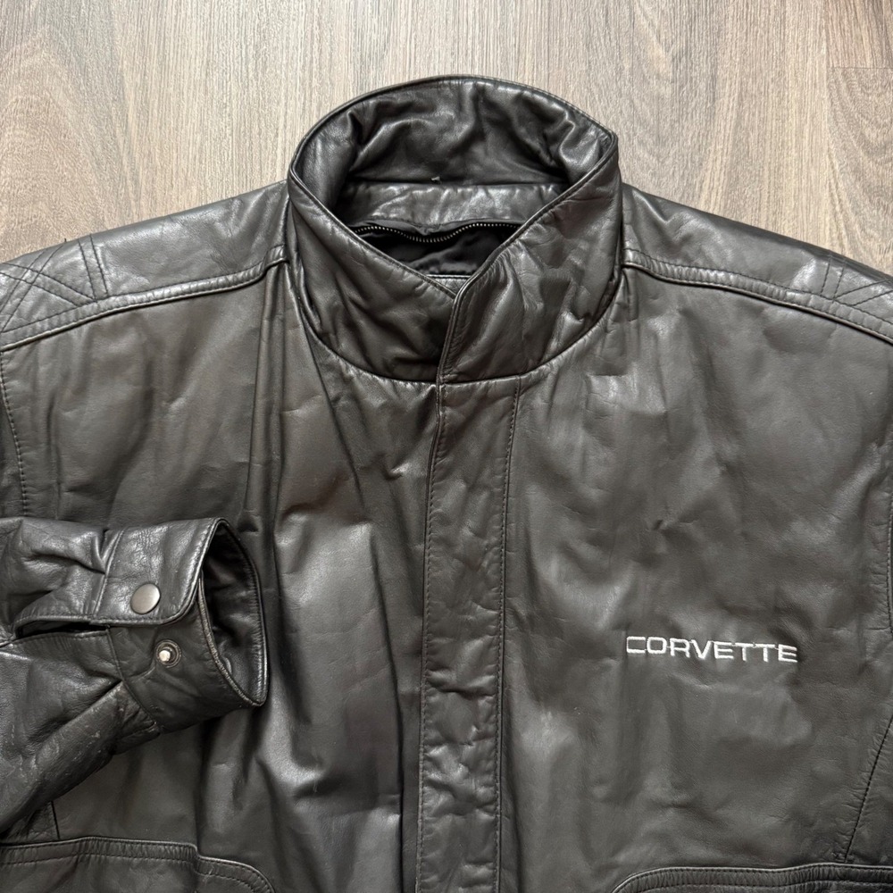 Reed Sportswear Corvette Black Leather Bomber Jacket Mens XL Vintage Racing Moto